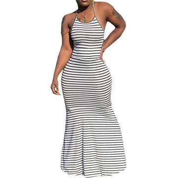 Stripe Crisscross Back Maxi Dress