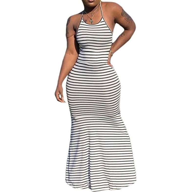 Stripe Crisscross Back Maxi Dress